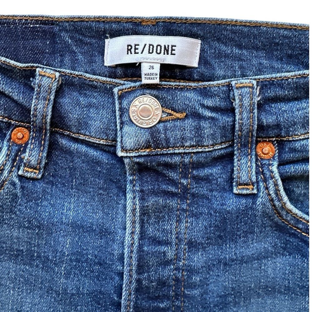 Re/Done 70s High-Rise Stove Pipe Comfort Stretch Raw Hem Denim Jeans Size 26 - Picture 5 of 15